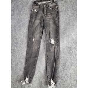 Judy Blue Distressed Skinny‎ Jeans Gray Button Fly Junior Women Sz 1/25 Designer